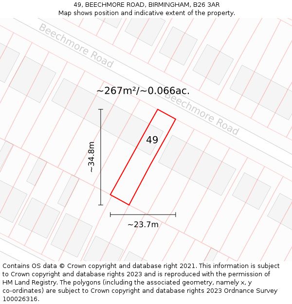 49, BEECHMORE ROAD, BIRMINGHAM, B26 3AR: Plot and title map