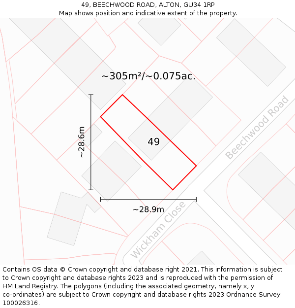 49, BEECHWOOD ROAD, ALTON, GU34 1RP: Plot and title map