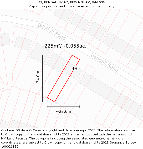 49, BENDALL ROAD, BIRMINGHAM, B44 0SN: Plot and title map