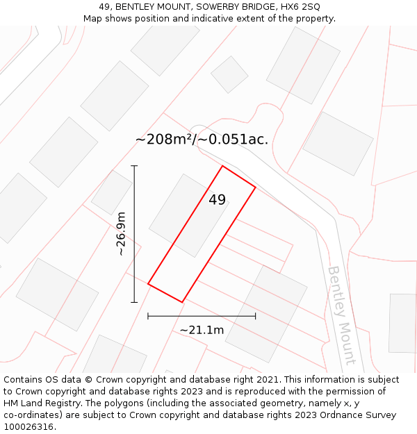 49, BENTLEY MOUNT, SOWERBY BRIDGE, HX6 2SQ: Plot and title map