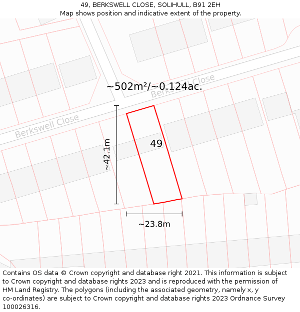 49, BERKSWELL CLOSE, SOLIHULL, B91 2EH: Plot and title map