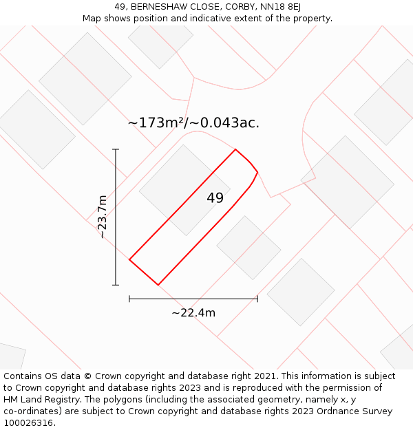 49, BERNESHAW CLOSE, CORBY, NN18 8EJ: Plot and title map