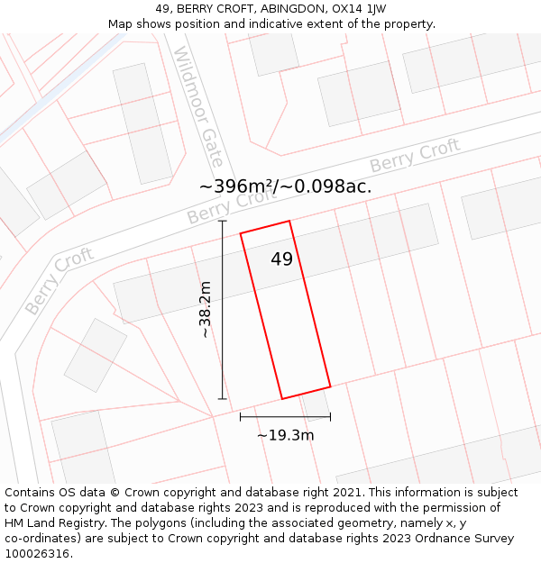 49, BERRY CROFT, ABINGDON, OX14 1JW: Plot and title map