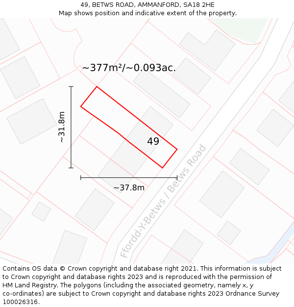 49, BETWS ROAD, AMMANFORD, SA18 2HE: Plot and title map