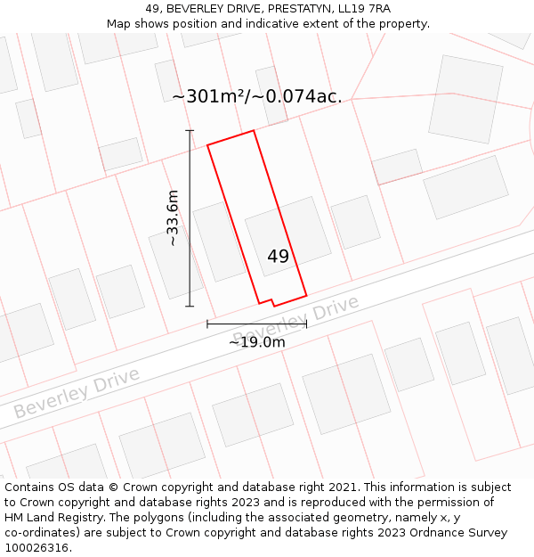 49, BEVERLEY DRIVE, PRESTATYN, LL19 7RA: Plot and title map