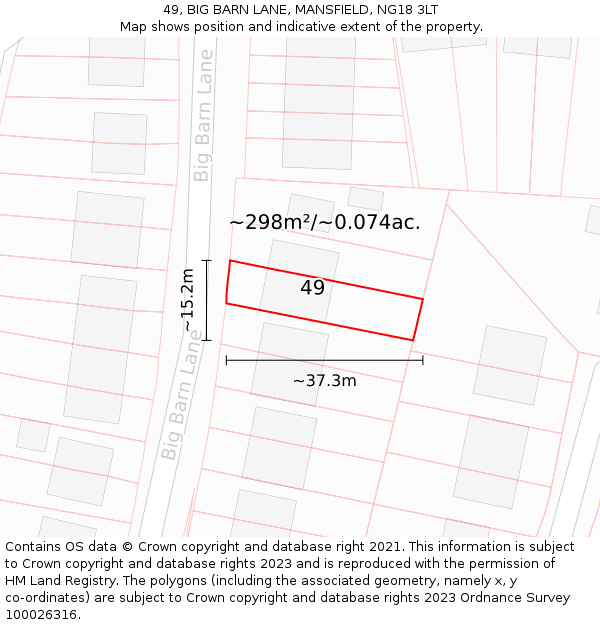 49, BIG BARN LANE, MANSFIELD, NG18 3LT: Plot and title map