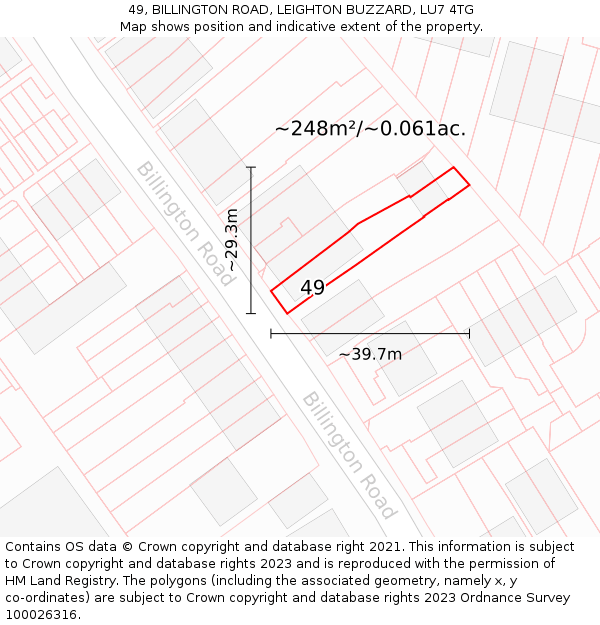 49, BILLINGTON ROAD, LEIGHTON BUZZARD, LU7 4TG: Plot and title map