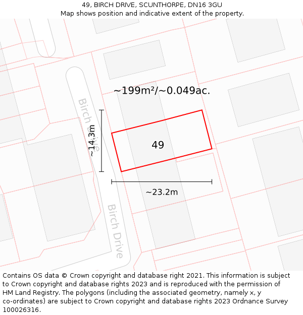 49, BIRCH DRIVE, SCUNTHORPE, DN16 3GU: Plot and title map
