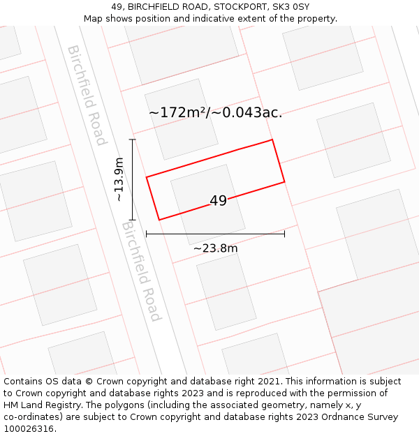 49, BIRCHFIELD ROAD, STOCKPORT, SK3 0SY: Plot and title map