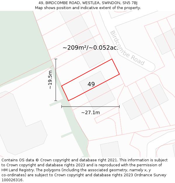 49, BIRDCOMBE ROAD, WESTLEA, SWINDON, SN5 7BJ: Plot and title map