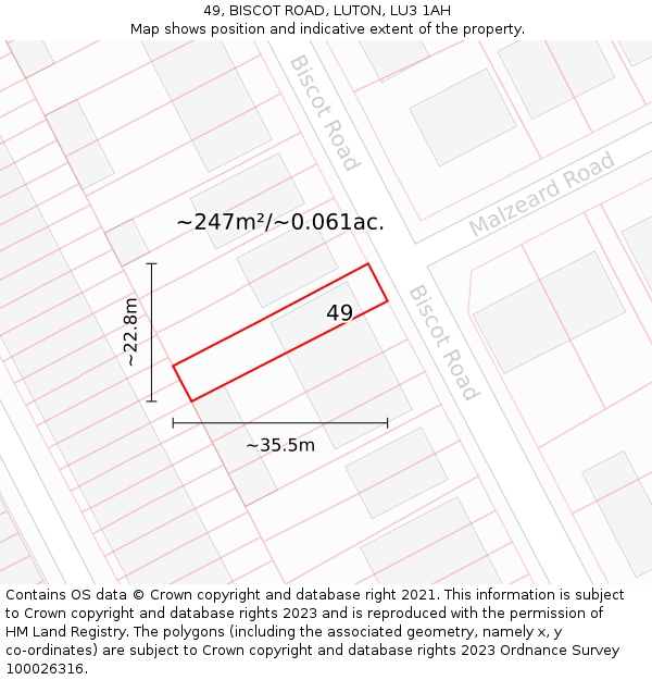49, BISCOT ROAD, LUTON, LU3 1AH: Plot and title map