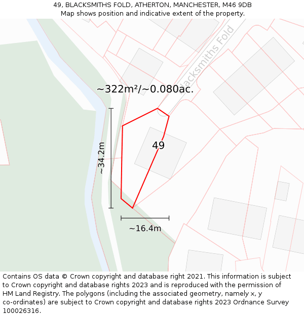 49, BLACKSMITHS FOLD, ATHERTON, MANCHESTER, M46 9DB: Plot and title map