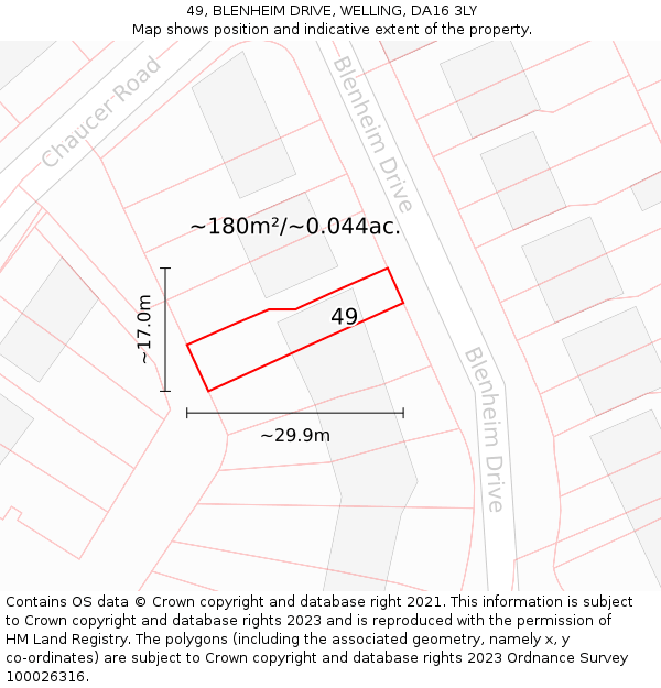 49, BLENHEIM DRIVE, WELLING, DA16 3LY: Plot and title map