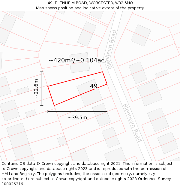 49, BLENHEIM ROAD, WORCESTER, WR2 5NQ: Plot and title map