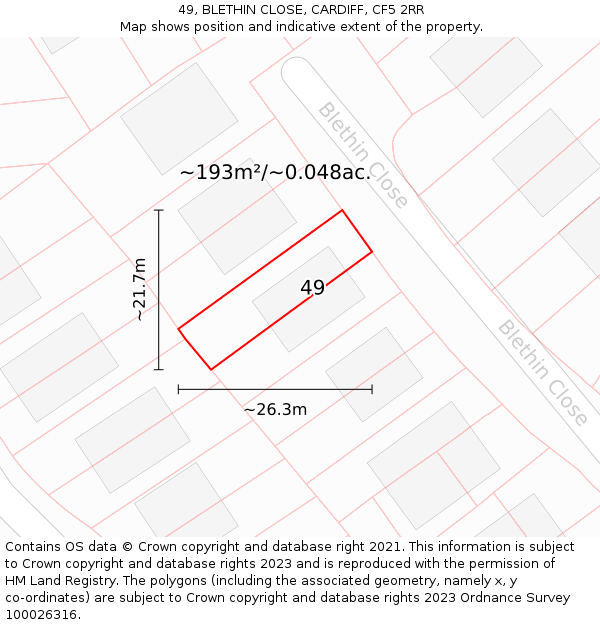 49, BLETHIN CLOSE, CARDIFF, CF5 2RR: Plot and title map