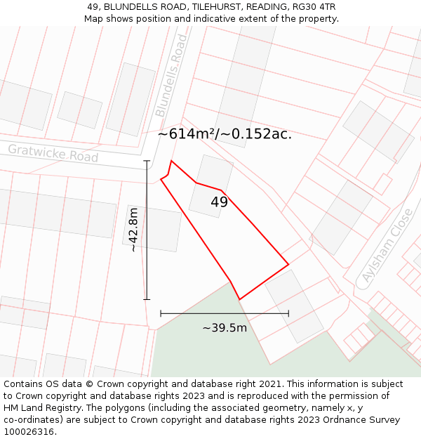 49, BLUNDELLS ROAD, TILEHURST, READING, RG30 4TR: Plot and title map