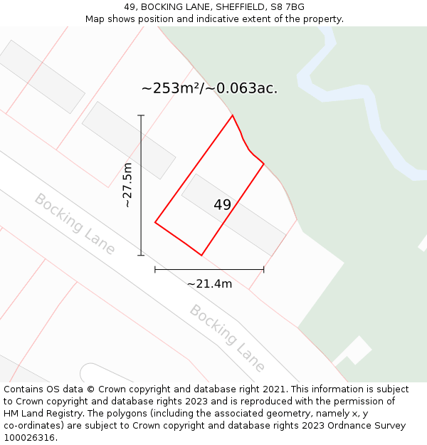 49, BOCKING LANE, SHEFFIELD, S8 7BG: Plot and title map