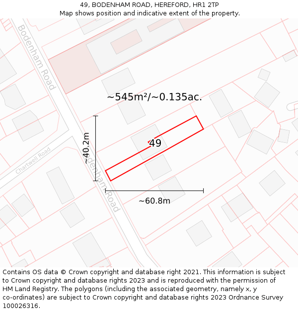 49, BODENHAM ROAD, HEREFORD, HR1 2TP: Plot and title map