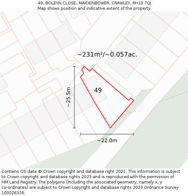 49, BOLEYN CLOSE, MAIDENBOWER, CRAWLEY, RH10 7QJ: Plot and title map
