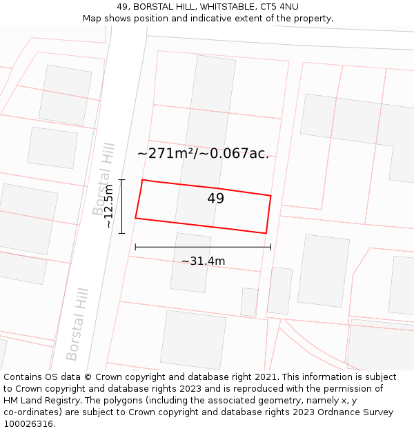 49, BORSTAL HILL, WHITSTABLE, CT5 4NU: Plot and title map