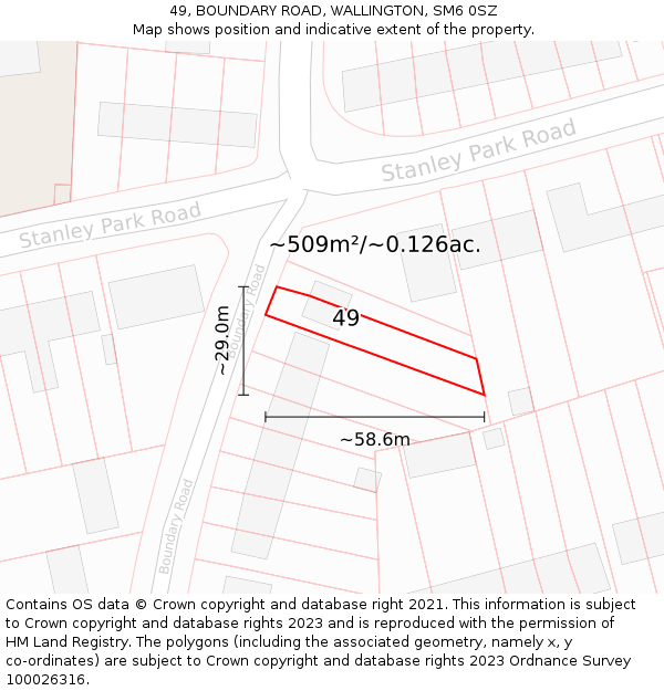 49, BOUNDARY ROAD, WALLINGTON, SM6 0SZ: Plot and title map