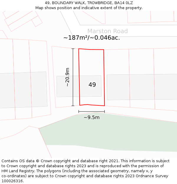 49, BOUNDARY WALK, TROWBRIDGE, BA14 0LZ: Plot and title map