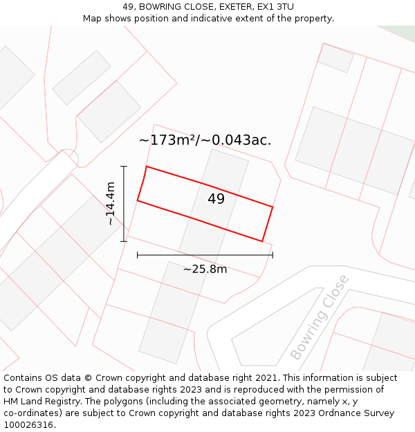 49, BOWRING CLOSE, EXETER, EX1 3TU: Plot and title map