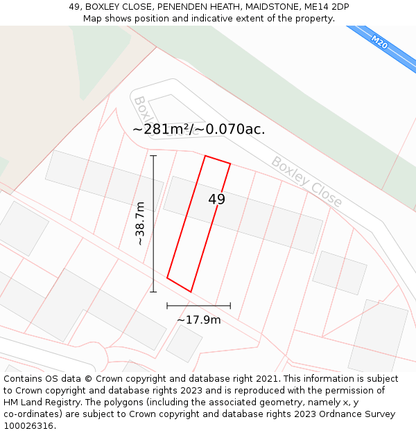 49, BOXLEY CLOSE, PENENDEN HEATH, MAIDSTONE, ME14 2DP: Plot and title map