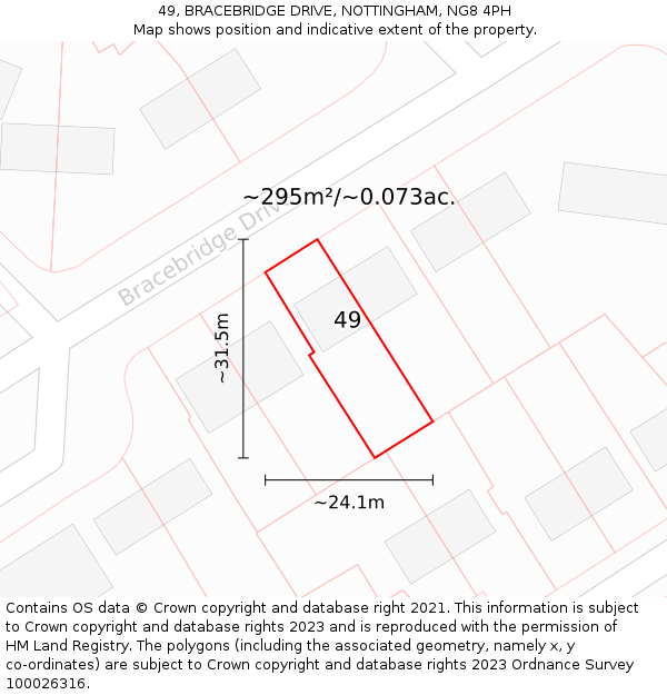 49, BRACEBRIDGE DRIVE, NOTTINGHAM, NG8 4PH: Plot and title map