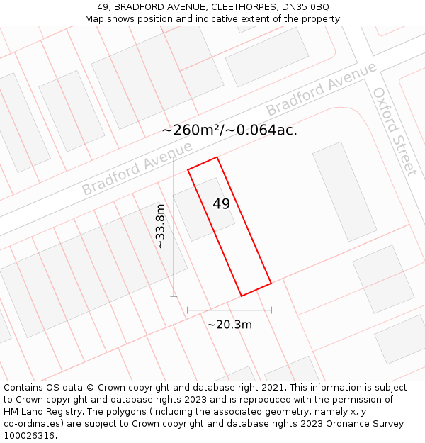 49, BRADFORD AVENUE, CLEETHORPES, DN35 0BQ: Plot and title map