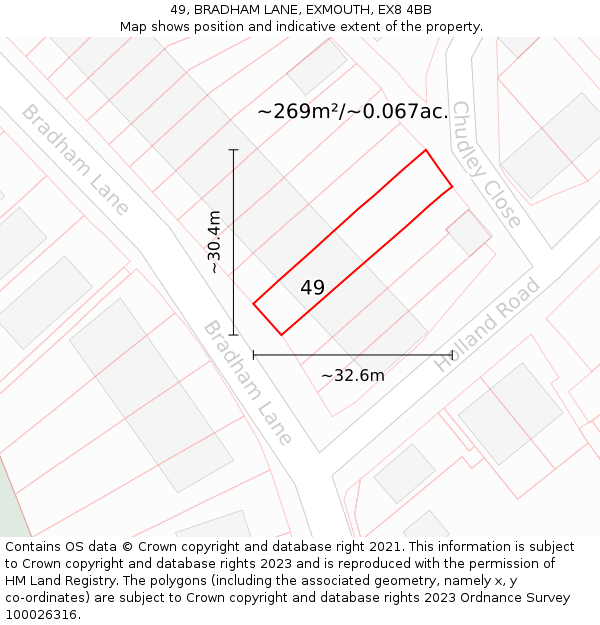 49, BRADHAM LANE, EXMOUTH, EX8 4BB: Plot and title map