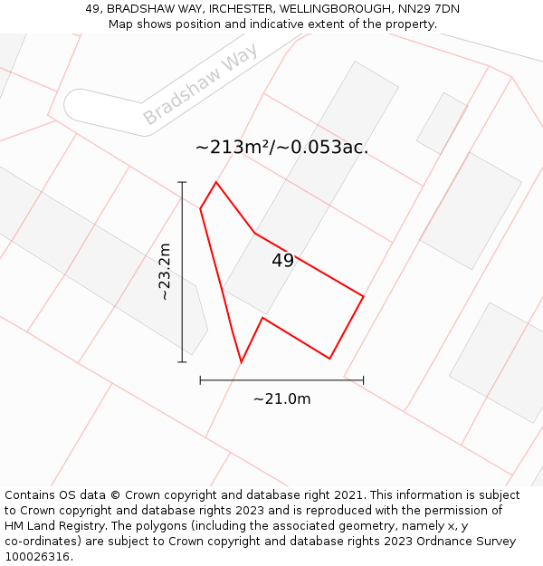 49, BRADSHAW WAY, IRCHESTER, WELLINGBOROUGH, NN29 7DN: Plot and title map
