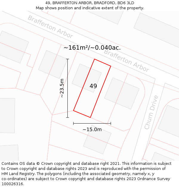49, BRAFFERTON ARBOR, BRADFORD, BD6 3LD: Plot and title map
