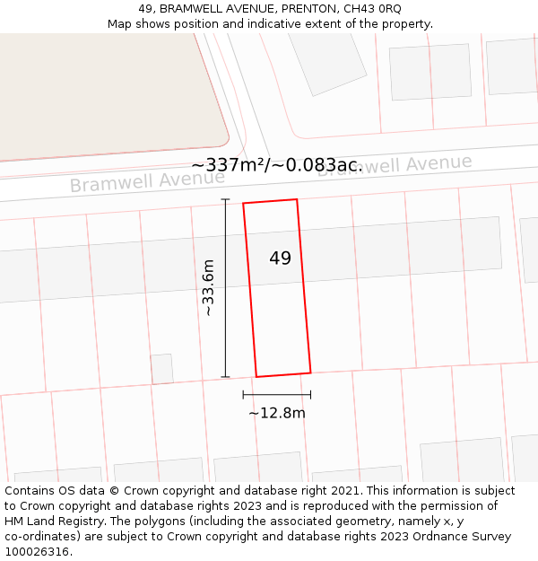 49, BRAMWELL AVENUE, PRENTON, CH43 0RQ: Plot and title map