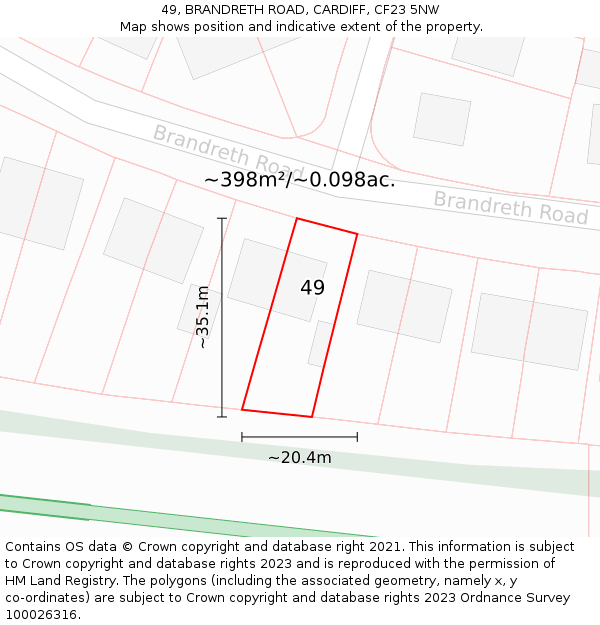 49, BRANDRETH ROAD, CARDIFF, CF23 5NW: Plot and title map