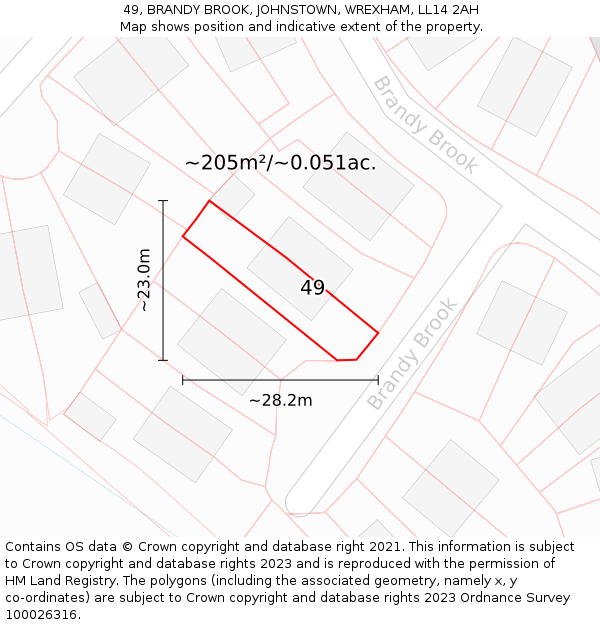 49, BRANDY BROOK, JOHNSTOWN, WREXHAM, LL14 2AH: Plot and title map