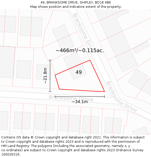 49, BRANKSOME DRIVE, SHIPLEY, BD18 4BE: Plot and title map