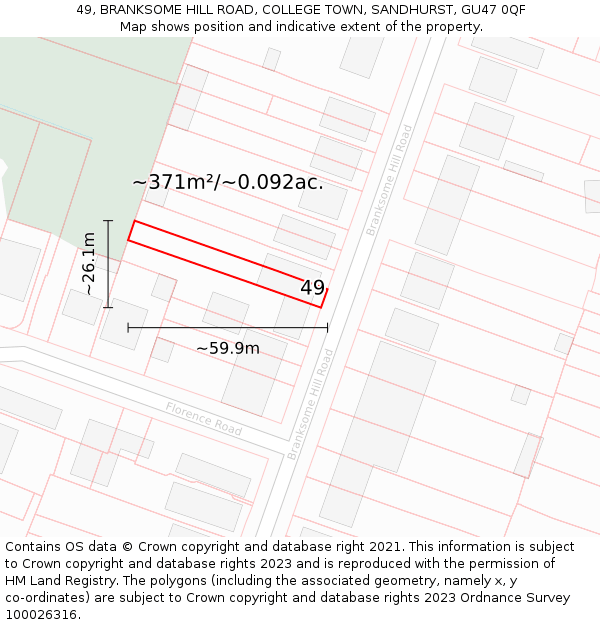 49, BRANKSOME HILL ROAD, COLLEGE TOWN, SANDHURST, GU47 0QF: Plot and title map