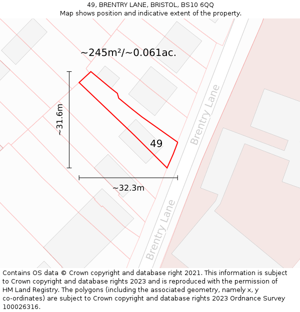 49, BRENTRY LANE, BRISTOL, BS10 6QQ: Plot and title map