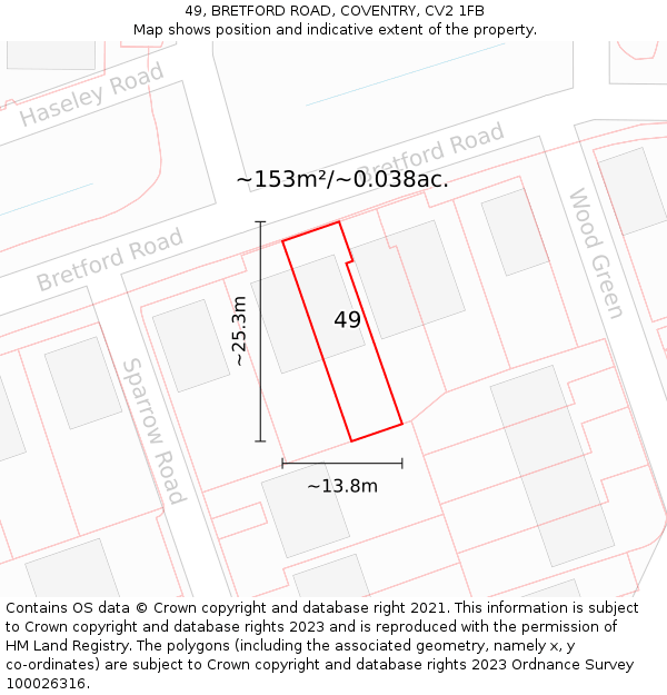49, BRETFORD ROAD, COVENTRY, CV2 1FB: Plot and title map