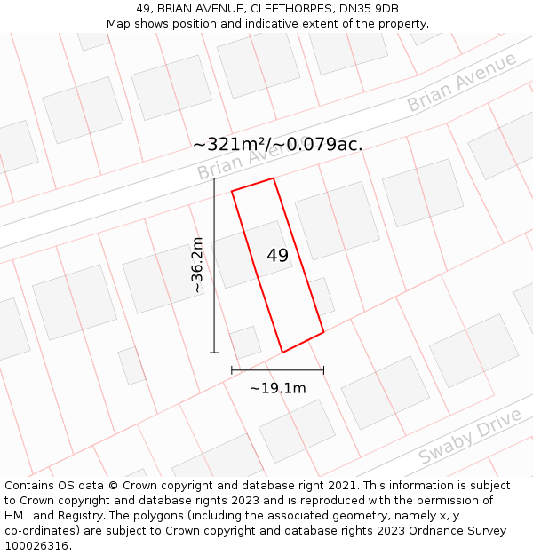 49, BRIAN AVENUE, CLEETHORPES, DN35 9DB: Plot and title map