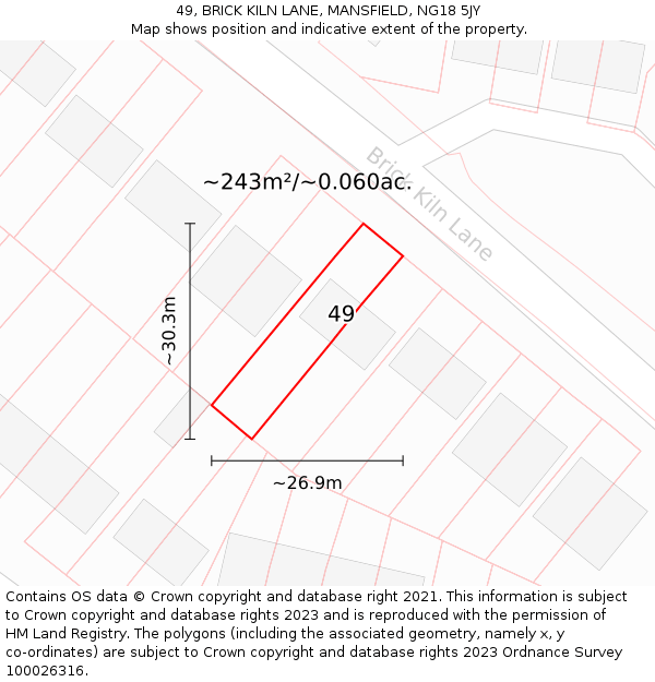 49, BRICK KILN LANE, MANSFIELD, NG18 5JY: Plot and title map