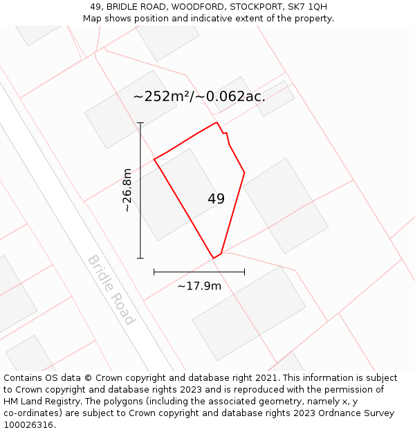 49, BRIDLE ROAD, WOODFORD, STOCKPORT, SK7 1QH: Plot and title map