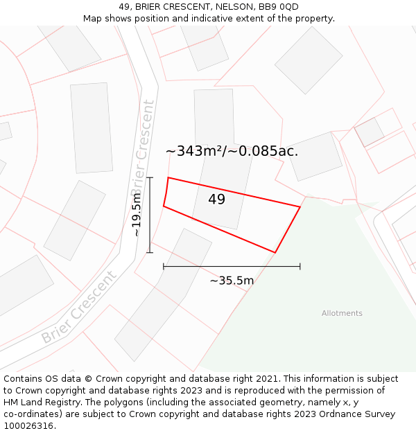 49, BRIER CRESCENT, NELSON, BB9 0QD: Plot and title map