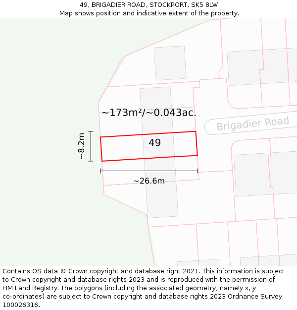 49, BRIGADIER ROAD, STOCKPORT, SK5 8LW: Plot and title map