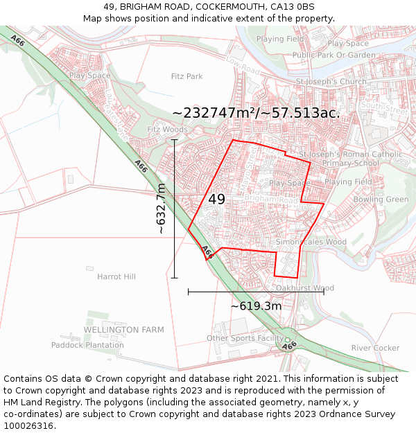 49, BRIGHAM ROAD, COCKERMOUTH, CA13 0BS: Plot and title map