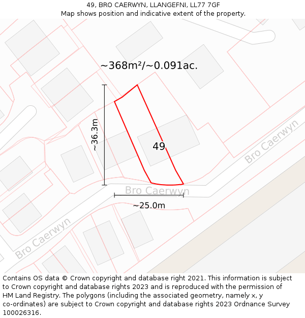 49, BRO CAERWYN, LLANGEFNI, LL77 7GF: Plot and title map
