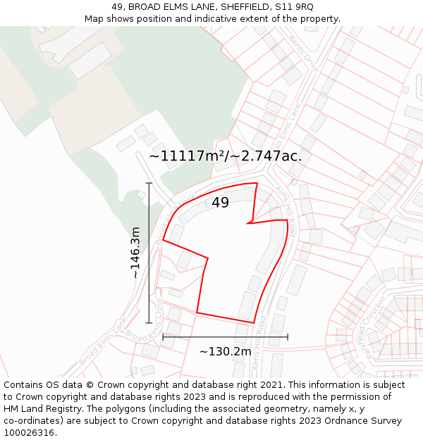 49, BROAD ELMS LANE, SHEFFIELD, S11 9RQ: Plot and title map