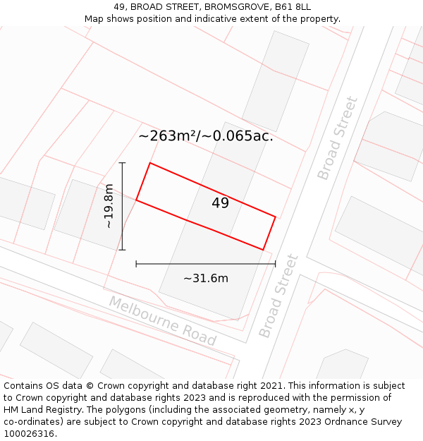 49, BROAD STREET, BROMSGROVE, B61 8LL: Plot and title map