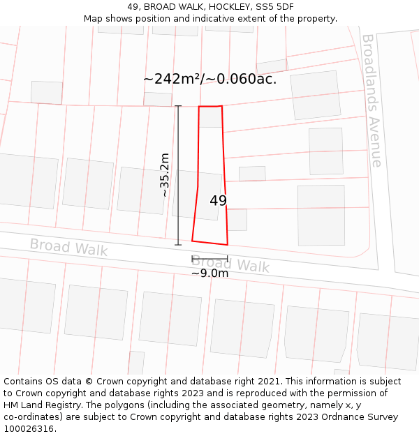 49, BROAD WALK, HOCKLEY, SS5 5DF: Plot and title map